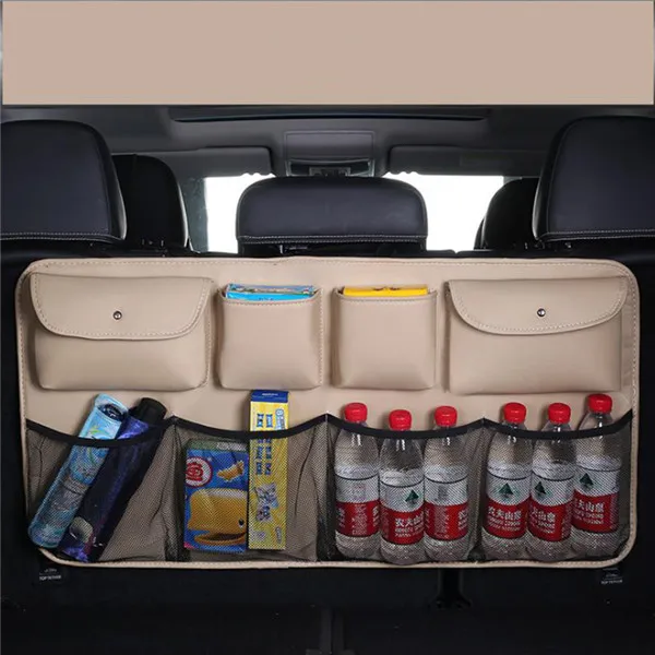 O SHI CAR pu кожаная Автомобильная Задняя сумка для хранения на спинку сиденья многофункциональная автомобильная сумка-Органайзер для багажника авто аксессуары для интерьера - Название цвета: Beige-B