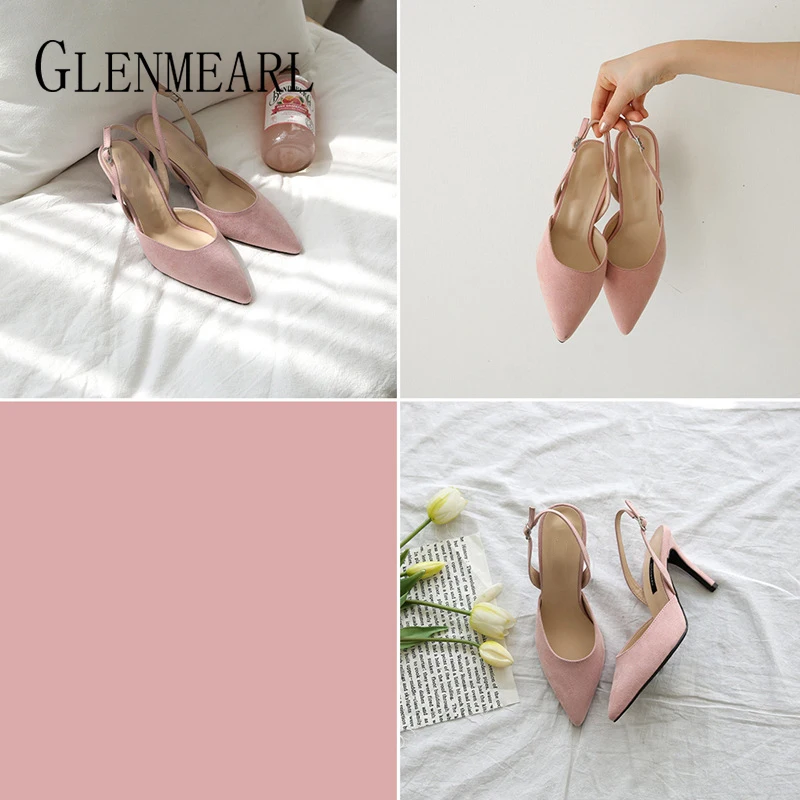 US $14.98 Women Sandals High Heels Summer Brand Woman Pumps Thin Heels Party Shoes Pointed Toe Slip On Office Ladie Dress Shoe Plus Sizede