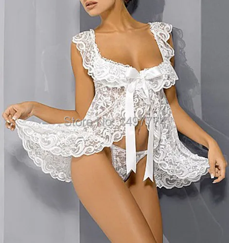 White Lace Baby Doll Sexy Lingerie Plus Size 4XL Bridal Nightgown Sets
