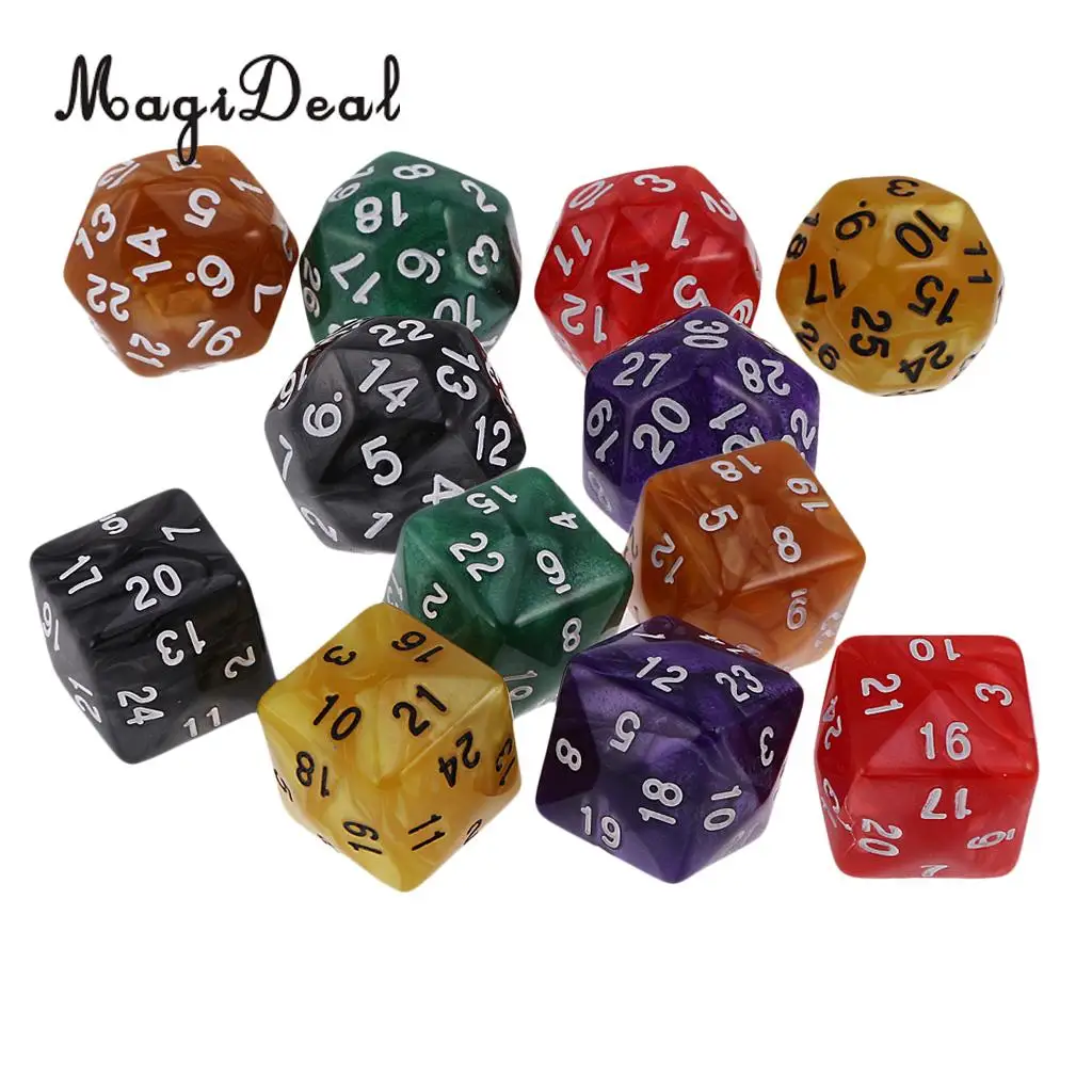MagiDeal Hot Sale 12Piece Acrylic D30 D24 Polyhedral Dice Dies for D&D TRPG Party Board Game Toy Pearl