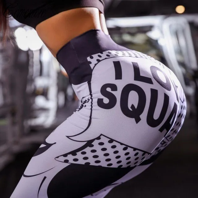 3D Print Yoga Pants Women Sport Leggings Fitness Gym Elastic Love Squats Pants 