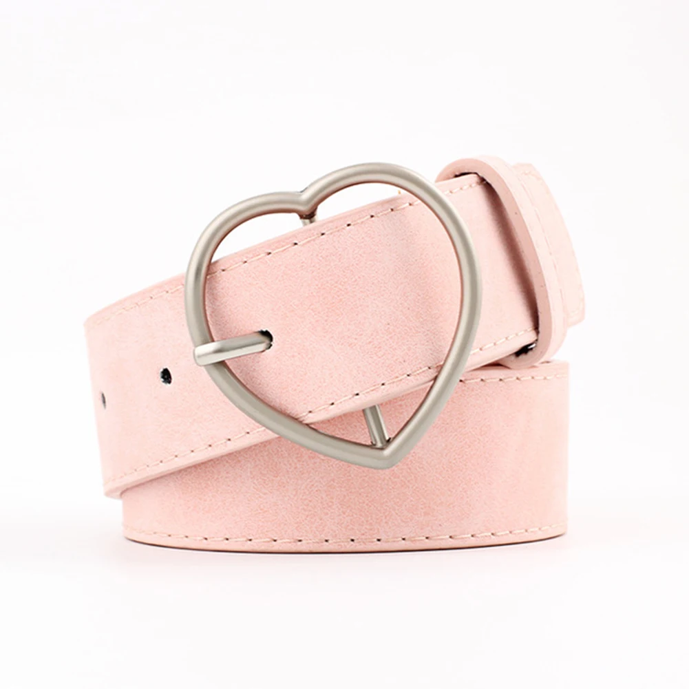 Heart Shape Belts Wide Black Leather Waist Belt Women Jeans Pants Dresses with Alloy Buckle