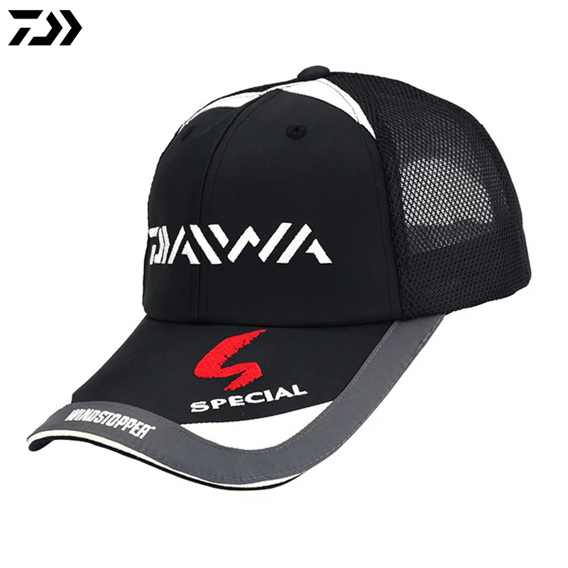 

DAIWA DAWA Male Sunshade Sun Visor Black/White Breathable Mesh Cap Adjustable Fishing Hat Around Men Fishing Tackle Fishing Caps