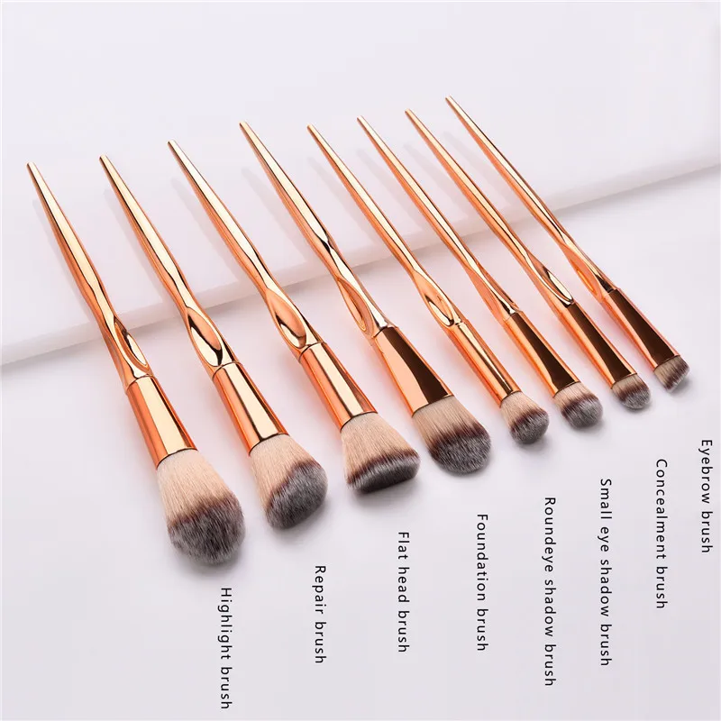 Набор кистей для макияжа розовая и золотая ручка 8 шт. основы пудры румян теней