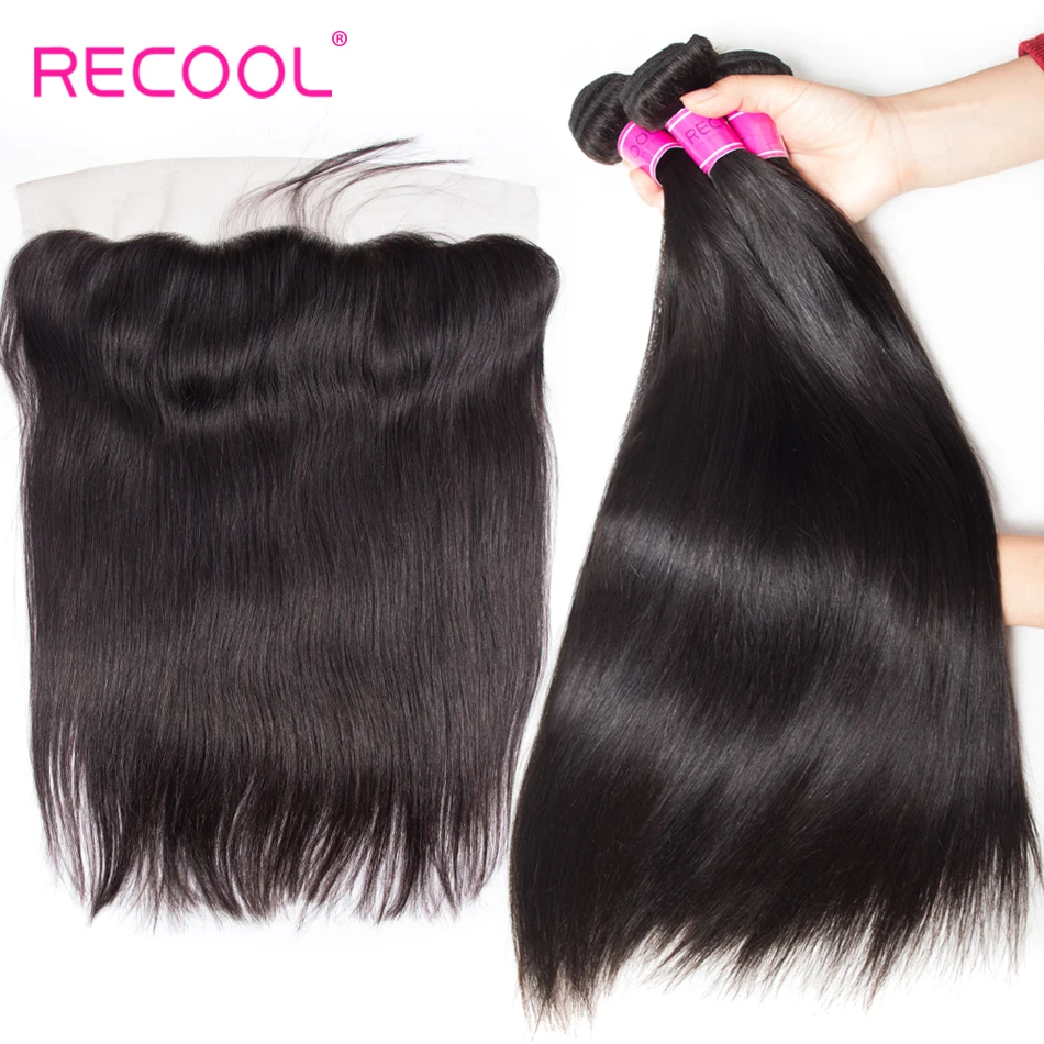 

Recool Hair Lace Frontal Closure With Bundles Peruvian Straight Hair 4 Bundles With Frontal Remy Human Hair Bundles With Closure