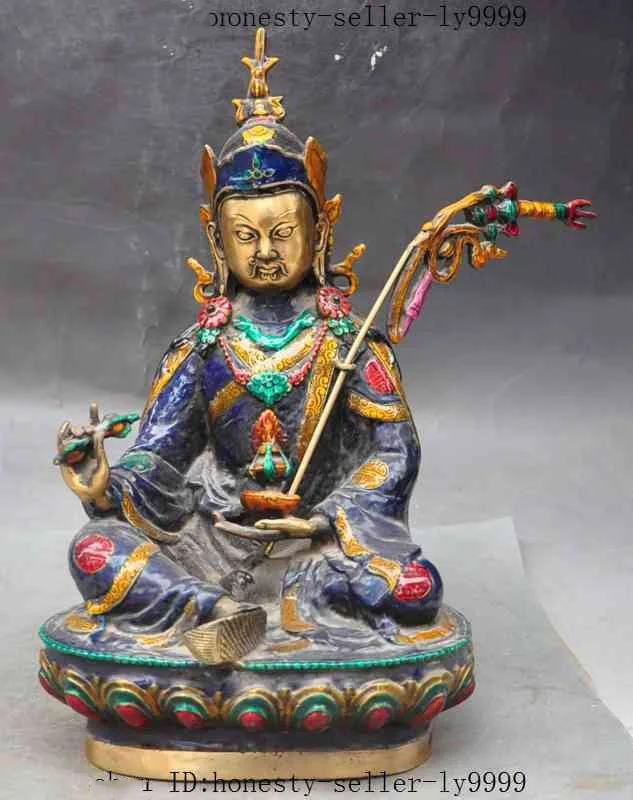 

christmas old India buddhism bronze Cloisonne Guru Rinpoche Padmasambhava buddha statue ( Optional) halloween
