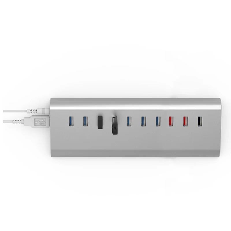 Алюминиевый 10 портов (7 * USB3.0 + 2*1V 1A 1 QC2.0) usb хаб Супер Скоростной разветвитель с