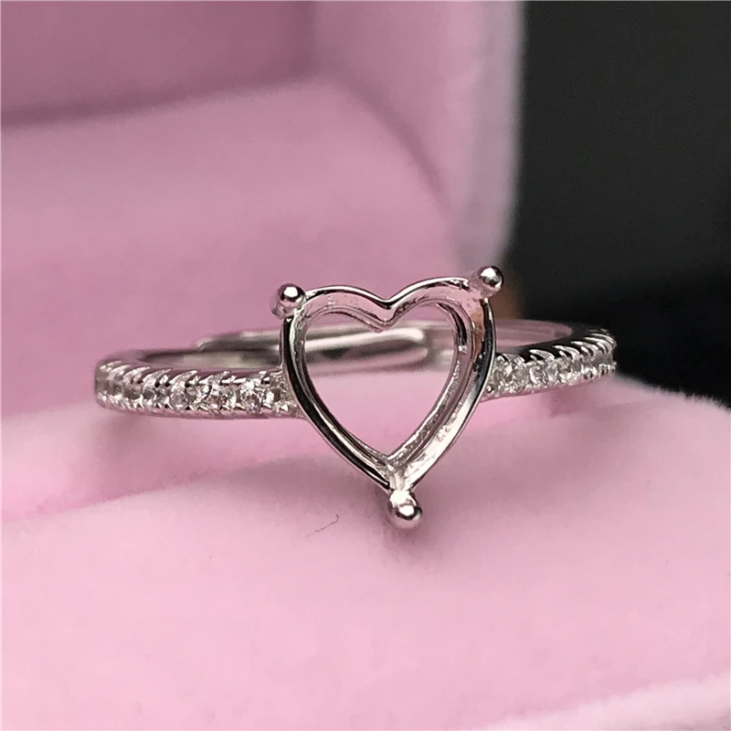 Anillos con forma de corazón para base de anillo de plata S925, base de vástago, ajuste piedra con de joyería, bricolaje, bonito|Piezas de cierre y matarial de joyería| -
