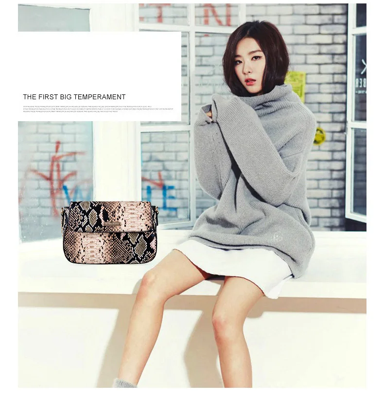 Women's Snake Skin Print Flap Messenger Bag Female Small Silver Leather Crossbody Chain Purse for women Luxury Designer Handbag (13)