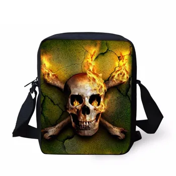 

Vintage Men Mini Cross Body Bags Punk Fire Skull Printed Male Messenger Bag Brand Designer Halloween Gifts Handbags Sumka