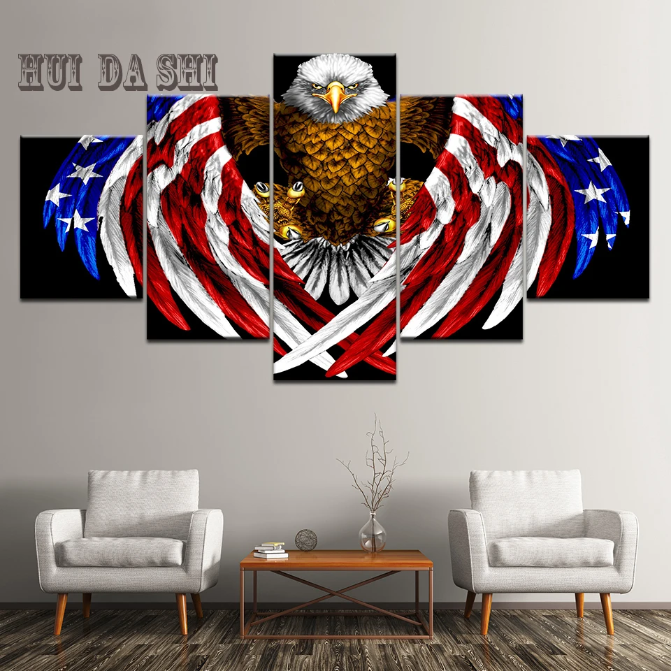 5 шт. Американский Флаг Орел холст Картины модульная Wall Art Плакаты печатает