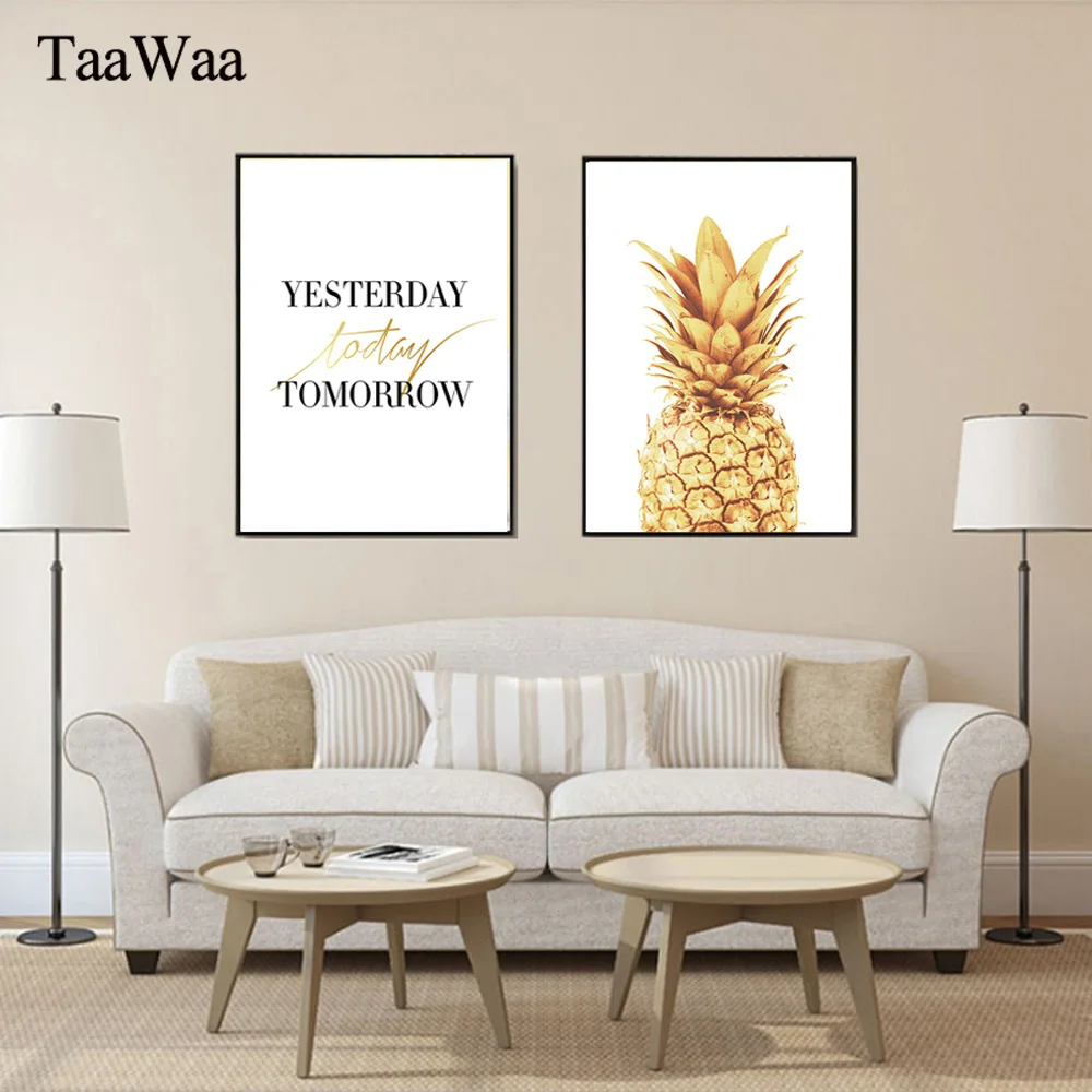 

TAAWAA Motivational Poster Quote Gold Pineapple Picture Wall Art Canvas Minimalist Print Painting Nordic Room Decoration