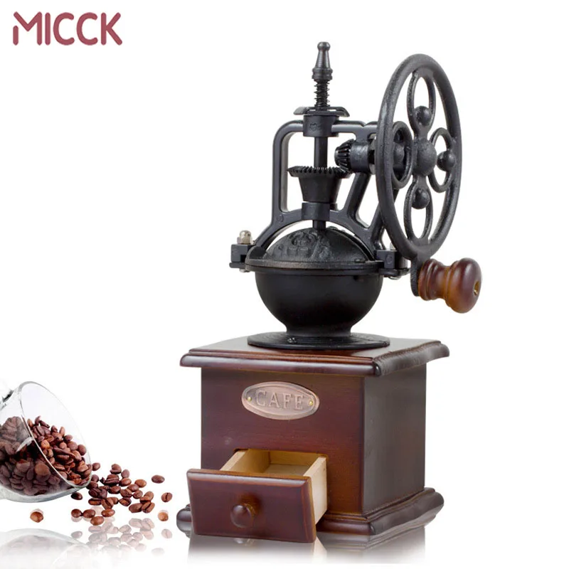 

MICCK Vintage Coffee Grinder Ceramic Burr Core Wooden Coffee Bean Mill Grinding Ferris Wheel Design Manual Grinding Machine
