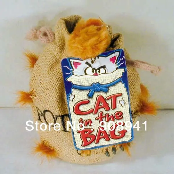 Cat In The Bag Cat Bag Toy Doll Plush Cat Tail Decor Burlap Bag With