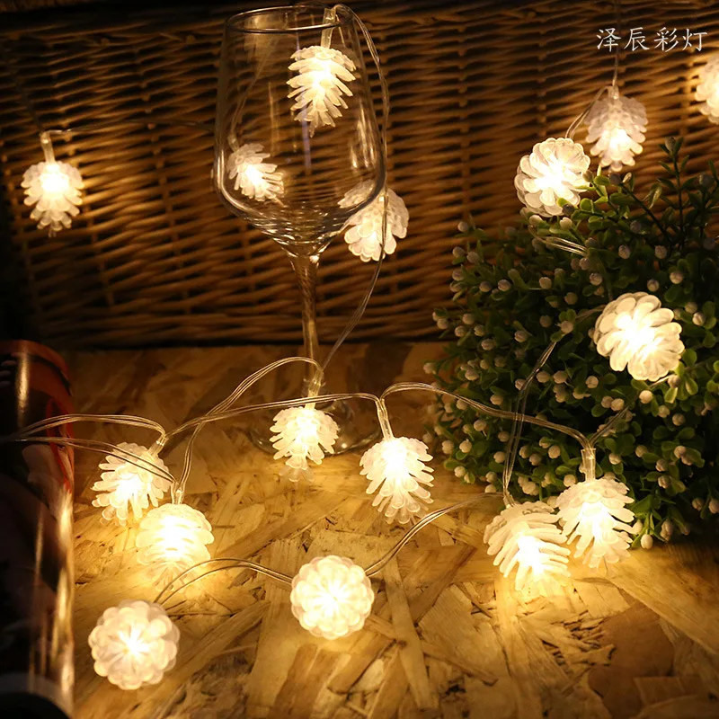 Christmas Decorations 1 M 10 Light Garland LED Pine Cone String Light Christmas Decorations for Home Natal New Year Navidad - Цвет: warm white