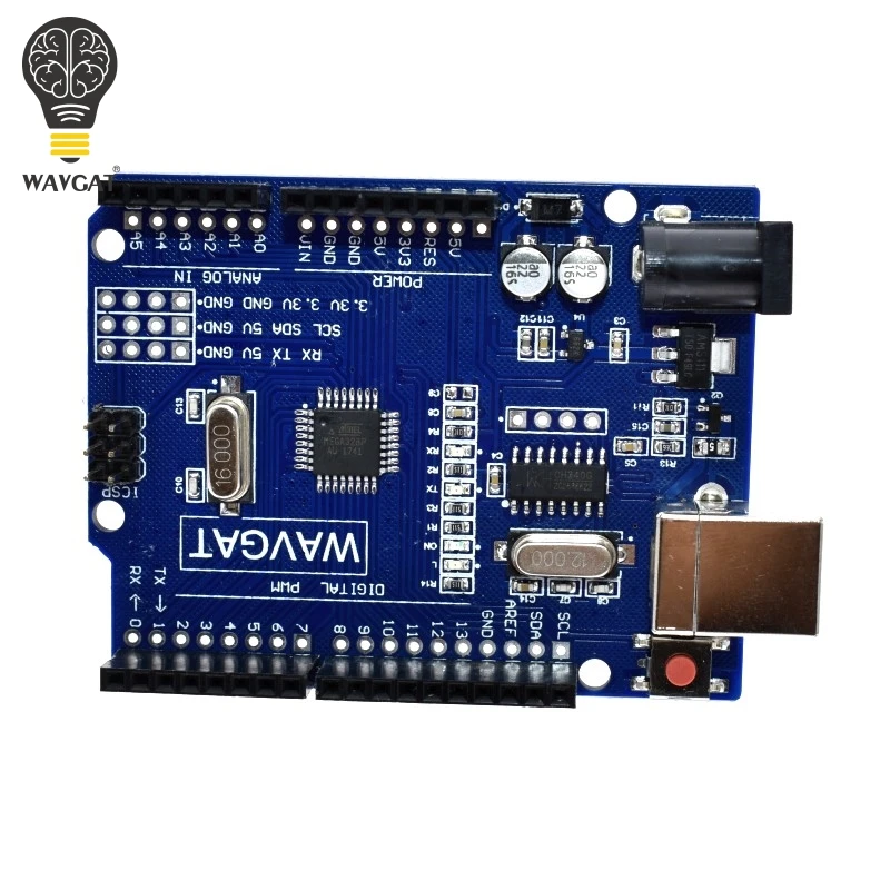 Плата WAVGAT UNO R3 MEGA328P CH340G для Arduino совместимая без USB кабеля MEGA 2560.|Интегральные