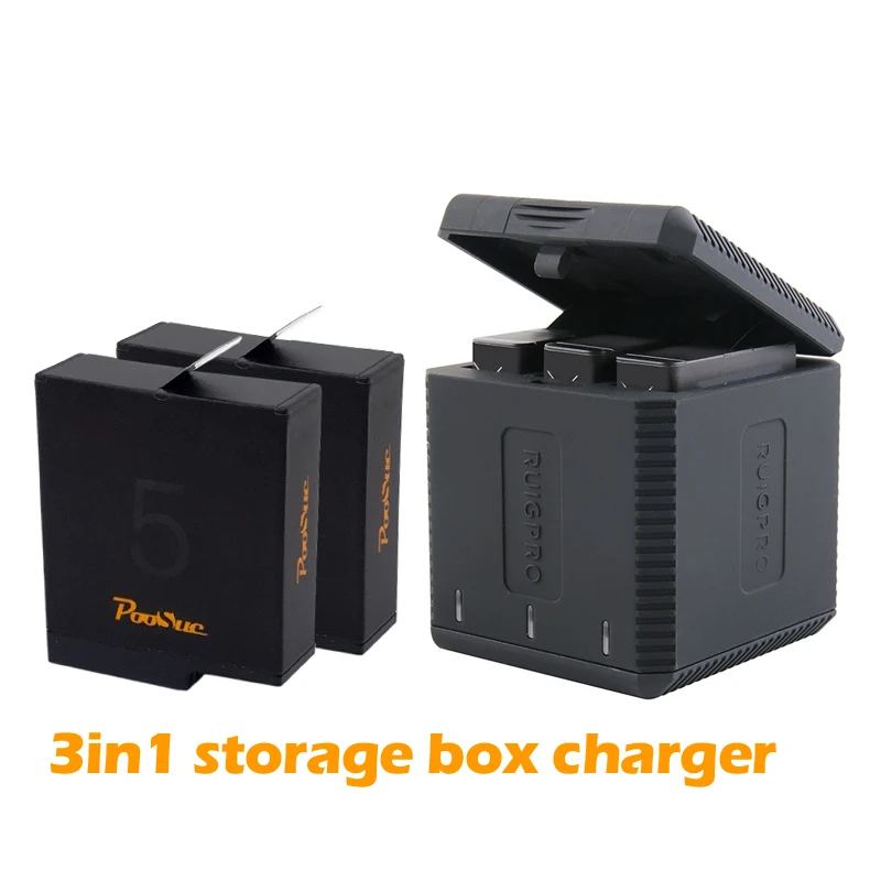 

New 3-Way HERO5 Battery Charger LED Charging Box Carry Case Battery Housing for GoPro Hero 6 5 Black Hero 7 HERO7 Accessories