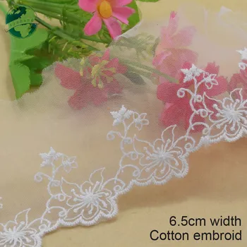 

6.5cm white cotton embroided lace ribbon guipure trim wedding decoration DIY Accessories dolls lace african lace applique#3916