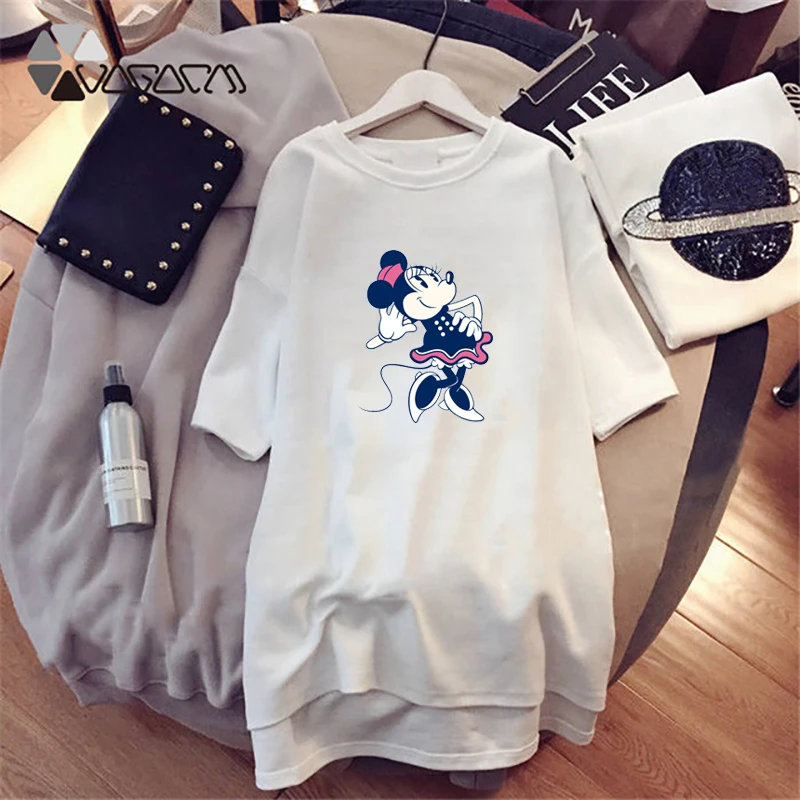 

Summer Women Dresses Minnie Mickey Mouse Cartoon Print Loose Women Short Sleeve Plus Size Harajuku Mini De Dress Casual Fashion