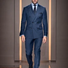 Итальянский стиль темно-синий смокинги для жениха двубортный Slim Fit Мужские свадебные костюмы костюм жениха друзей жениха(куртка+ брюки
