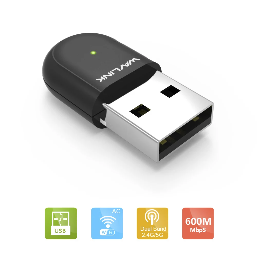 Wavlink USB Wifi адаптер 600 Мбит/с WiFi ключ двухдиапазонный 2,4/5 ГГц беспроводной USB Wifi приемник мини Сетевая Карта Антенна для рабочего стола