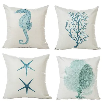 

Animal Printing Cushion Cover Bule Marine Turtles Octopus Sea Horse Starfish Liene Home Comfortable Sofa Throw Cushion Cover
