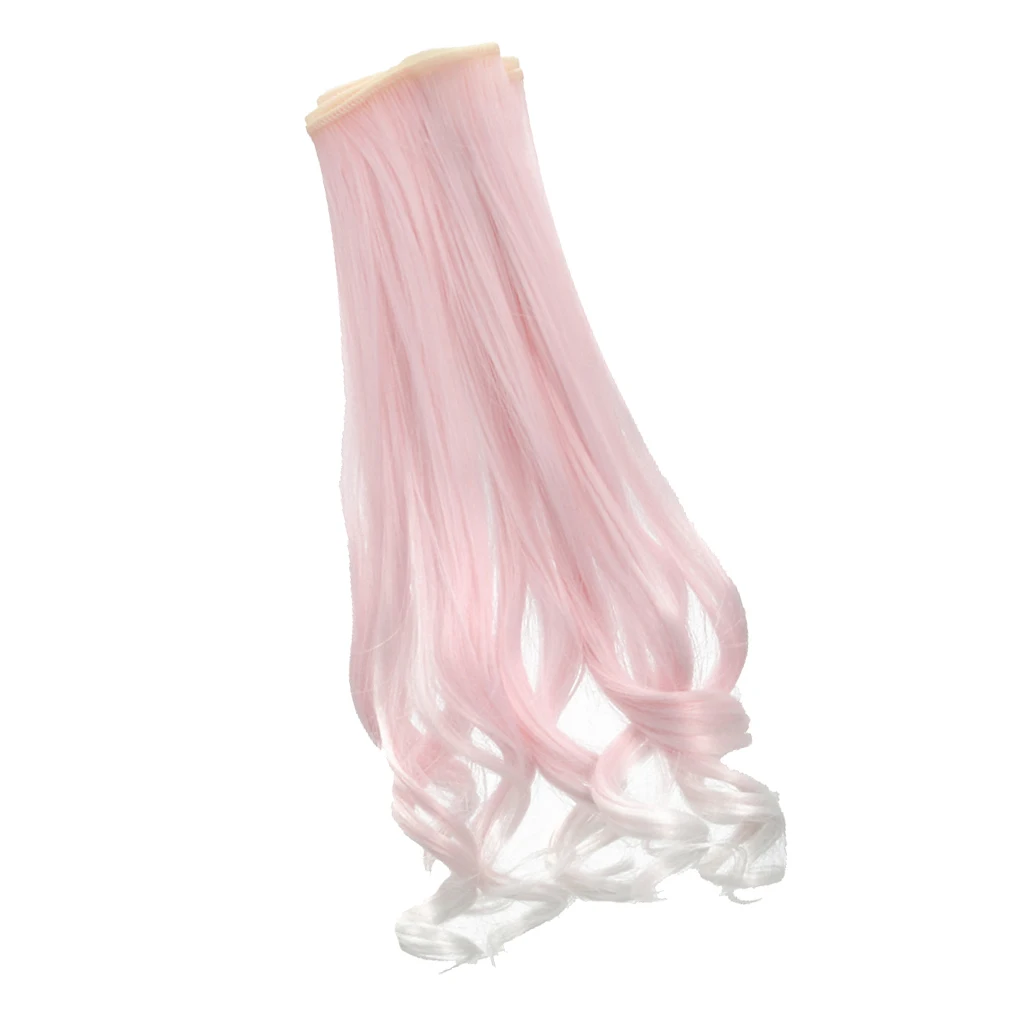 Fashion 25cm DIY Doll Wigs Hair Long Curly Wavy High Temperature Wire Handmade Light Pink Accessories