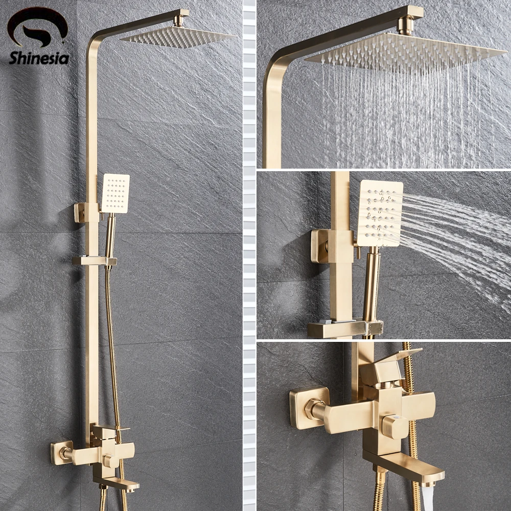 

Shinesia SUS304 Stainless Steel Shower Faucet Wall Mounted Rainfall Shower Head With Hand Shower Bathtub Spout Shower Mixer Set