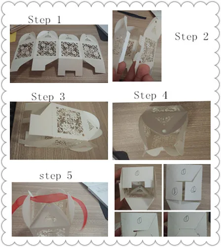 steps of finish candy box with ribbon