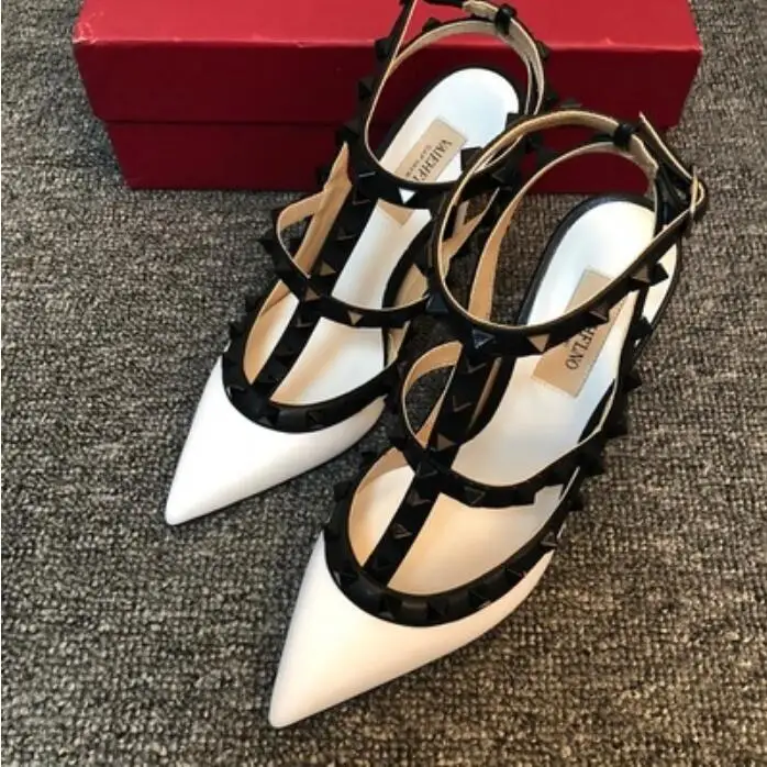 

10cm v brand women high heel sandal with rivets hot black nude fashion wedding shoes pointed toe 8cm 6cm big size 43 box