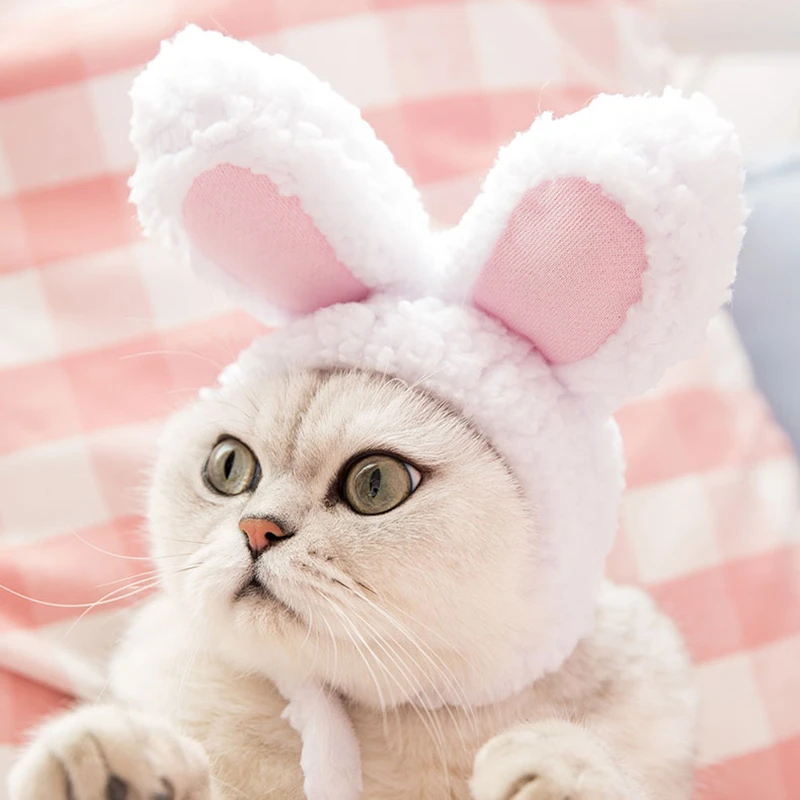 ZIIVARD 2 Pieces Easter Cat Costume Warm Pet Cap Bunny Rabbit Hat with Ears Photo Props for Puppy Kitten Small Dogs Pets Costume Accessories,Neck Circumference 30-34cm