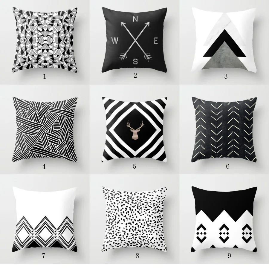 

Elife Polyester Cotton Deer Cushion Cover pattern black white Square geometry Pillow Case Cover For Sofa Car Home Decor 45*45CM