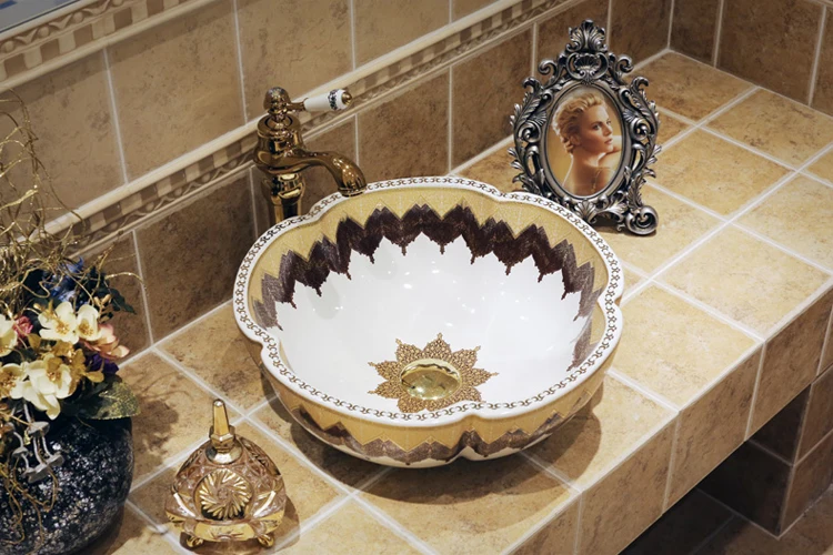 Mediterranean art stage basin jingdezhen ceramic porcelain wash basin European Counter Basin washbasin Bathroom sinks (9)