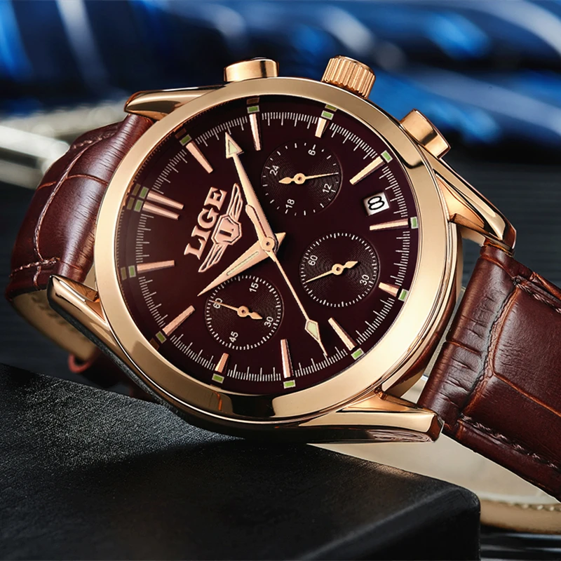 2017 New Fashion Man Watches Top Luxury LIGE Brand Quartz-watch Leather Strap Waterproof Male Business Watches relogio masculino