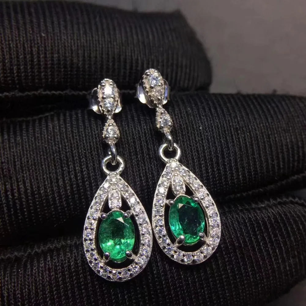 100 natural green emerald Fashion elegant water drop earrings Natural gemstone earrings 925