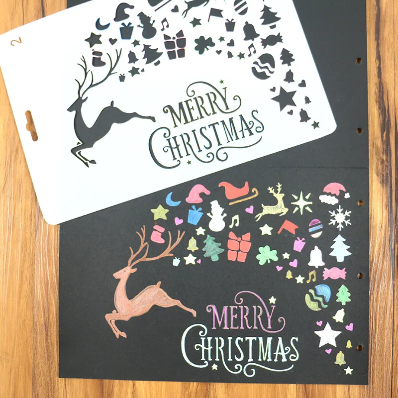 

Merry Christmas Drawing Pattern Shapes Kids Decor Props Painting Tools For DIY Album Accessories Scrapbooking Photo Album