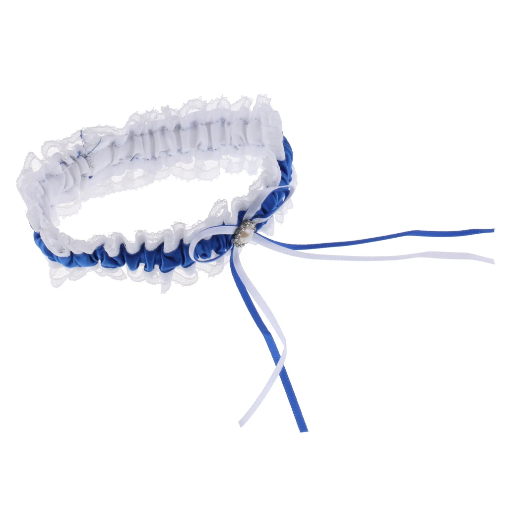 Elegant Bridal Garter Fashion Cute Women Crystal Charm Latest Bride's Wedding Sexy Garters Satin Lace Bow Knot Blue 