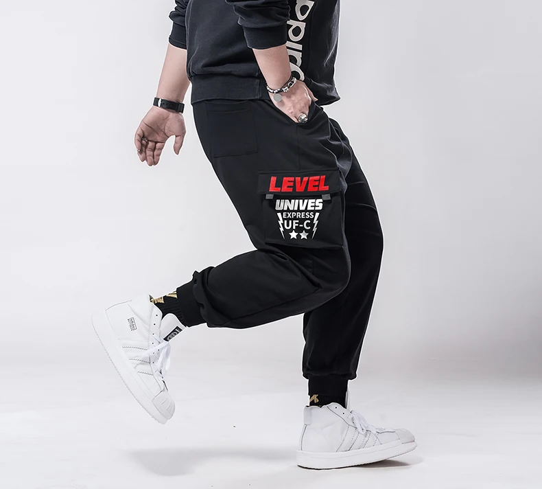 Plus size 7xl 6xl 5xl Cargo Pants Men Solid Color Black Loose Casual Jogger Pocket Elastic waist Ankle Length Trousers