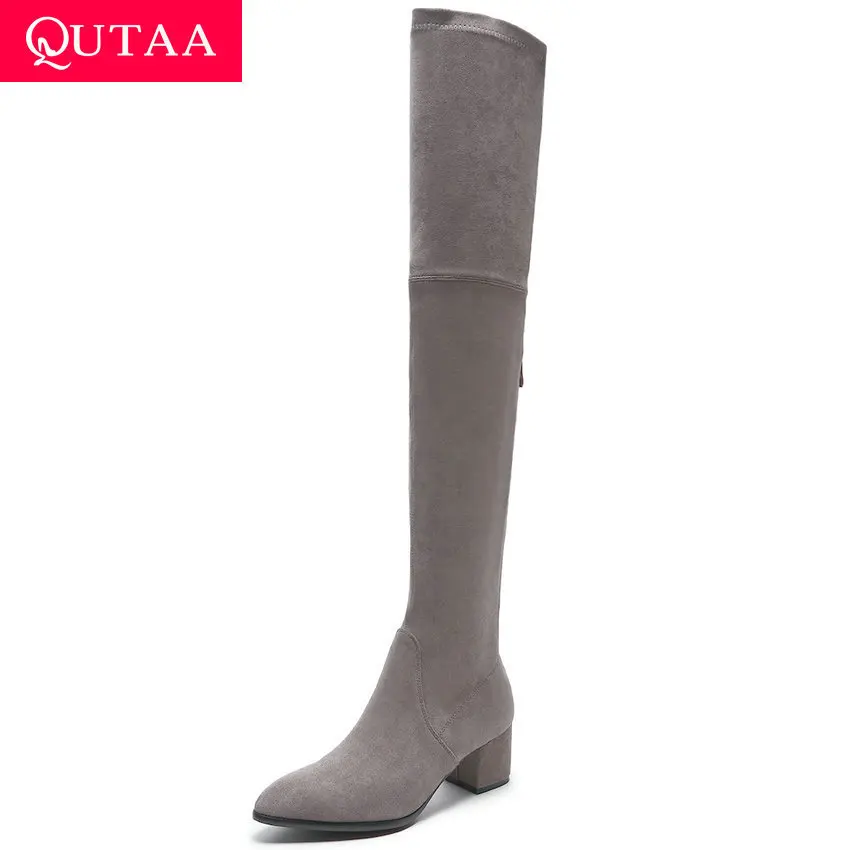 

QUTAA 2020 Women Comfort Sheep Suede Over The Knee Boots Fashion Zipper Boots Ladies Pointed Toe Fall Winter Shoes Size 34-39