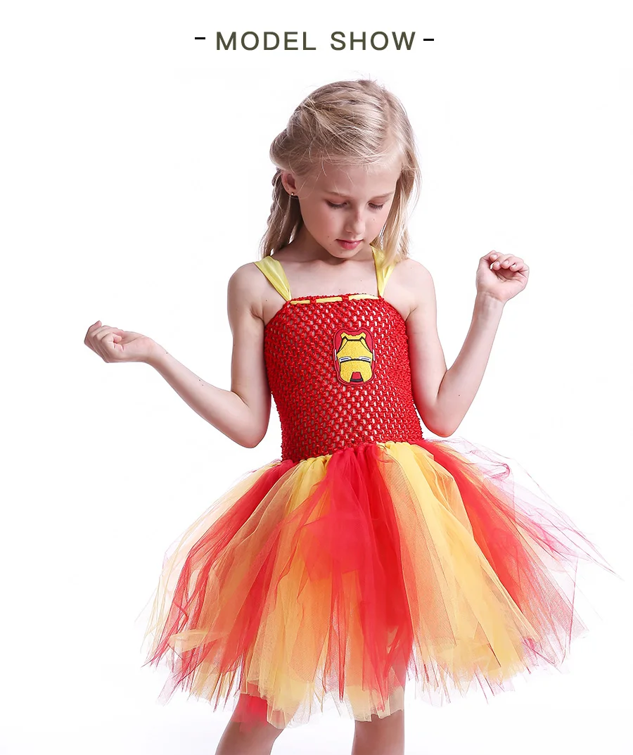 Red & Yellow Girls Baby Iron Man Tutu Dress Handmade Kids Superhero Tulle Dress Halloween Birthday Party Prom Costume (4)