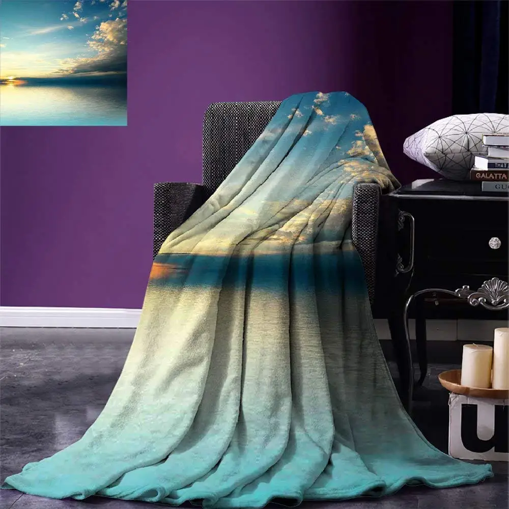 Ocean Throw Blanket Panorama of Sea Sunset Sundown Reflection Horizon