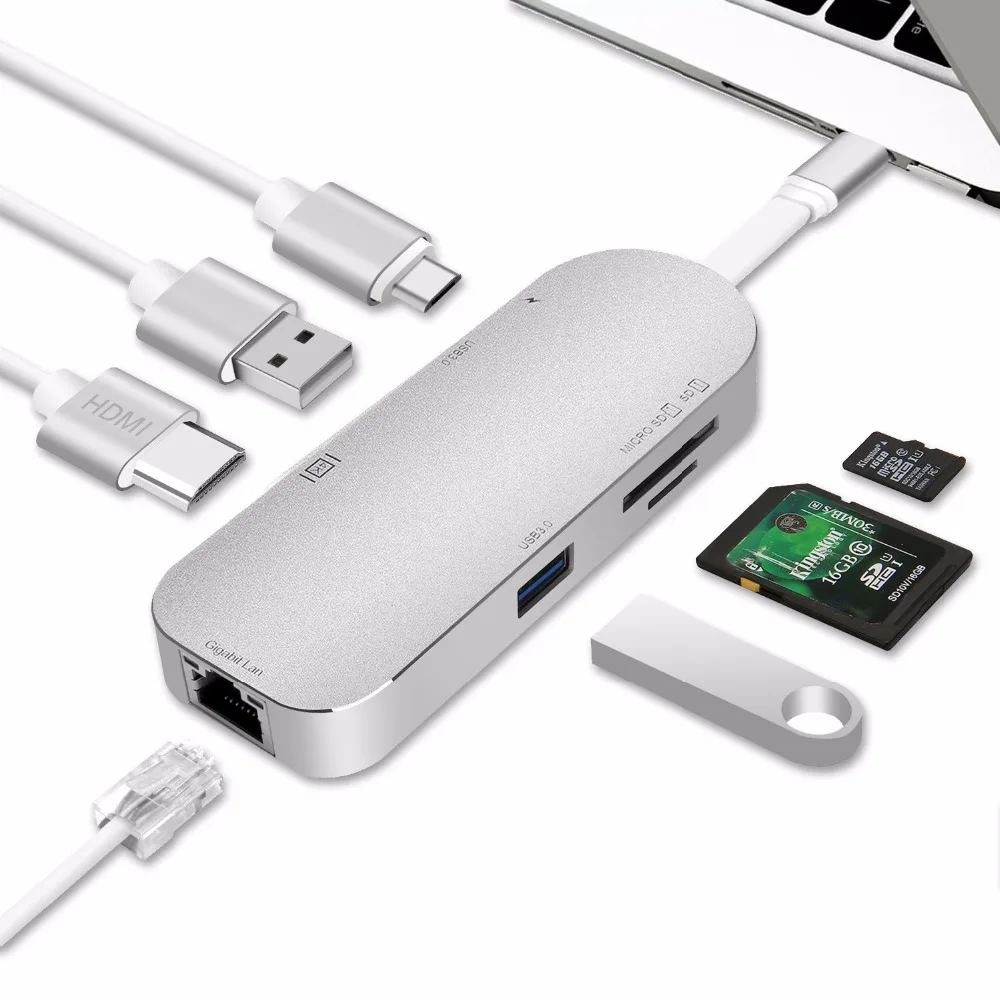 USB C Hub Type C Adapter to 4K HDMI Port&2 USB 3.0 Port&SD/TF Card Reader&RJ45 Gigabit Ethernet Network&Type C 3.1 Charging Port USB C Hub Type C Adapter to 4K HDMI Port&2 USB 3.0 Port&SD/TF Card Reader&RJ45 Gigabit Ethernet Network&Type C 3.1 Charging Port