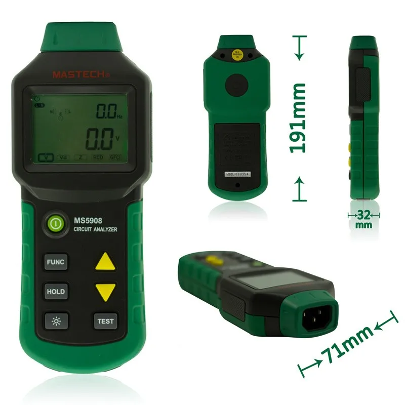 

Mastech MS5908 Circuit Analyzer TRMS AC Low Voltage Distribution Line Fault Tester RCD GFCI Sockets Testing