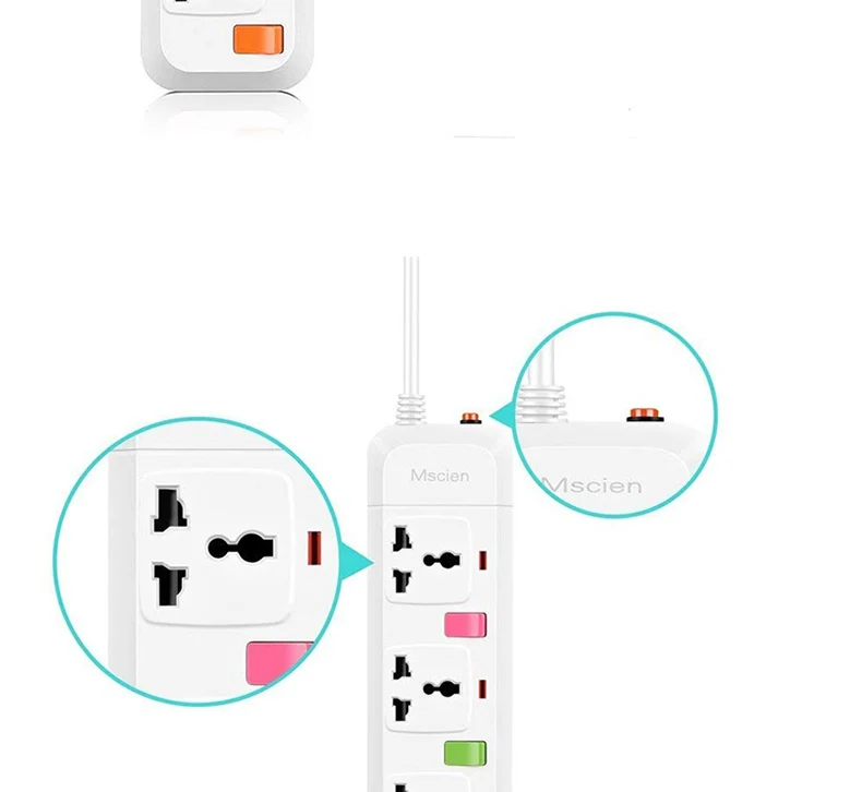 Удлинительная электрическая розетка, индивидуальный выключатель, блок питания, европейские вилки, международные универсальные адаптеры для путешествий с кабелем 2 м