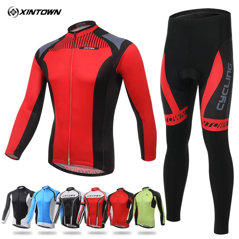 

XINTOWN bicycle suits red sickle riding jersey long sleeve suit spring autumn moisture perspiration quick-drying clothes pants