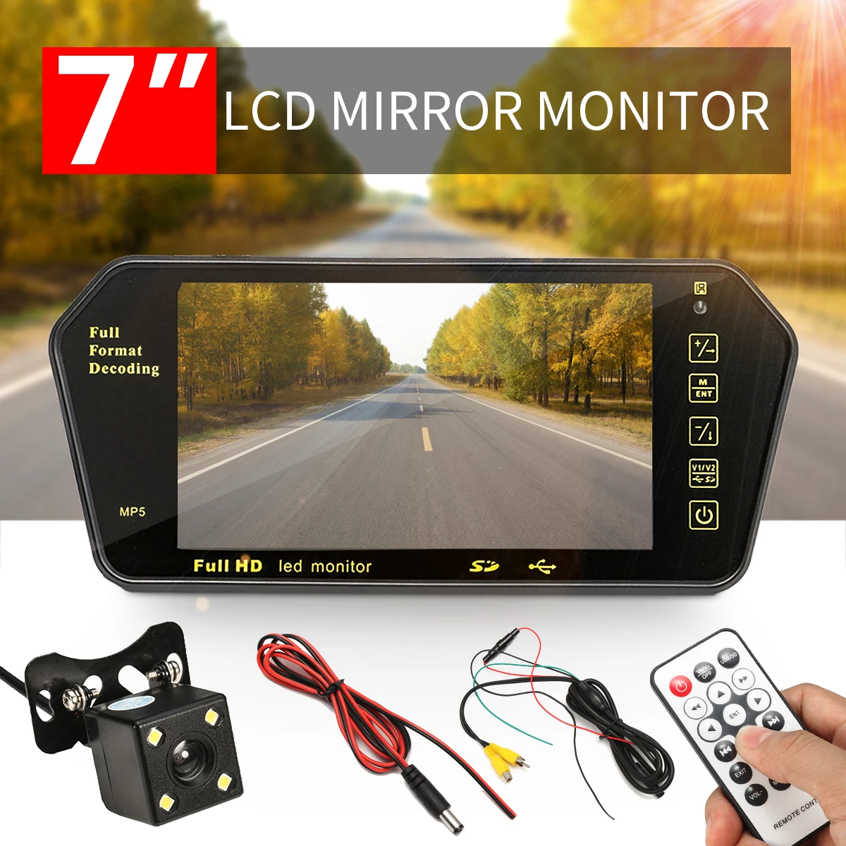 

7 Inch LCD Car Rear View Parking Mirror Monitor Media MP5 Player + Back Up Reversing Assistance Rearview HD Waterproof Camera