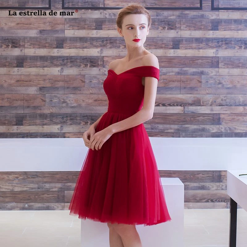 Vestidos para madrinha2019 тюль с открытыми плечами открытая спина линия халат cheap d'honneur bordeaux короткие sukienka дешево