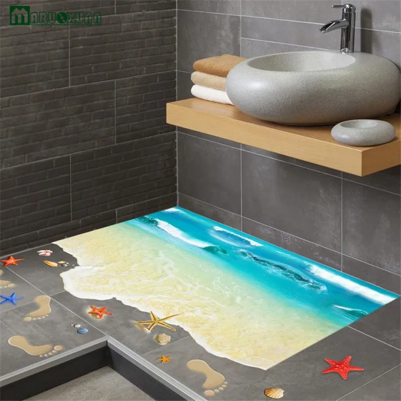 YunXi 3D Blauw Strand Stickers Slaapkamer Woonkamer Badkamer Vloer ... YunXi 3D Blauw Strand Stickers Slaapkamer Woonkamer Badkamer Vloer ...