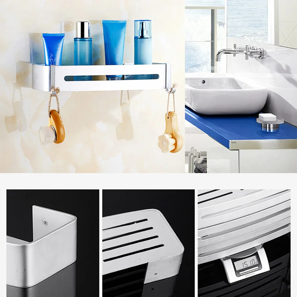 

Corner Bathroom Shelf Rustproof Wall Mount Nail Free Adhesive Space Aluminum Kitchen Storage UYT Shop