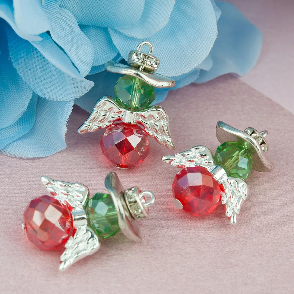 DoreenBeads шармы из сплава цинка и Стекла Ангел серебряного цвета рождественские